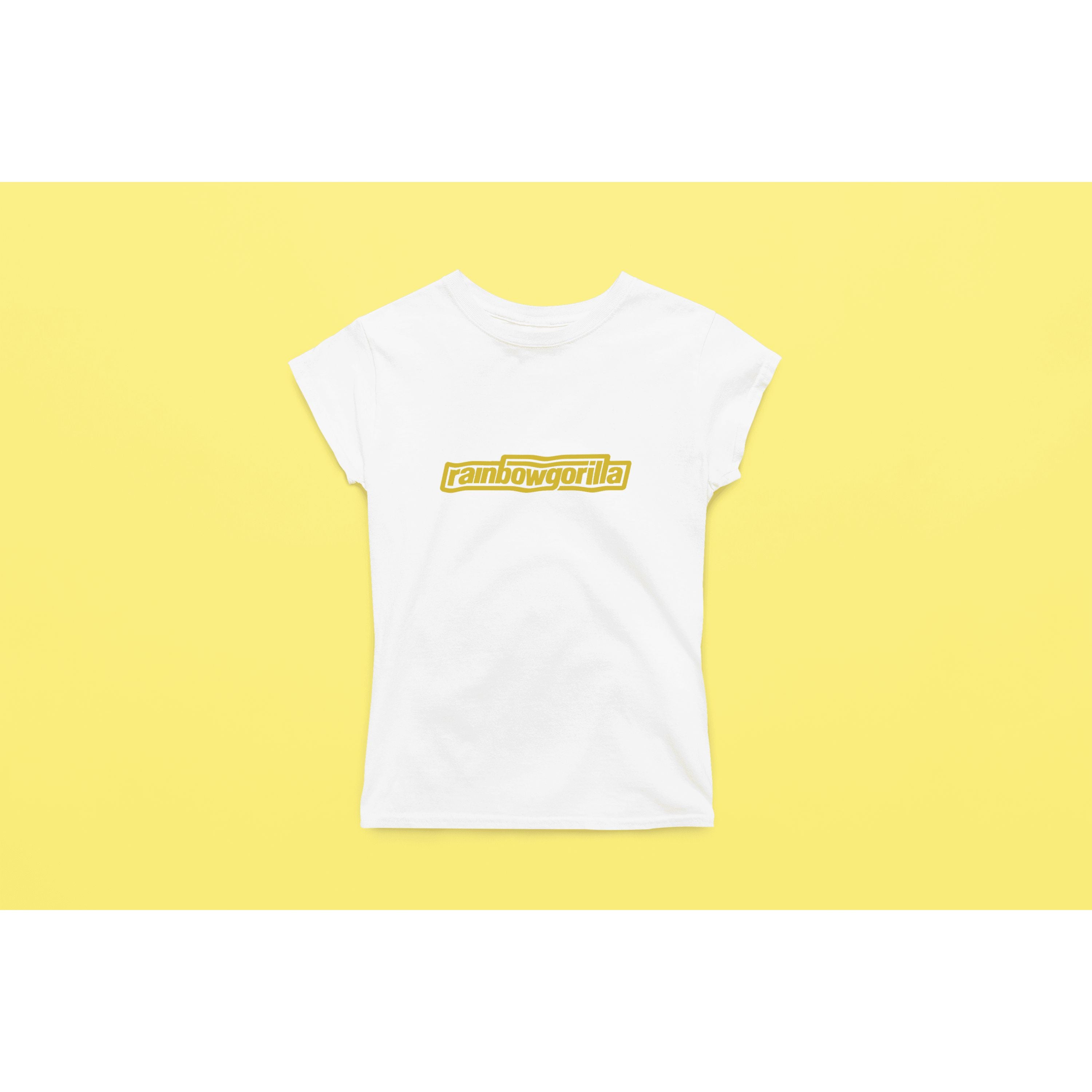 "Rainbow Gorilla ´RG Tekst Goud´ Dames T-shirt - Rainbow Gorilla Store"