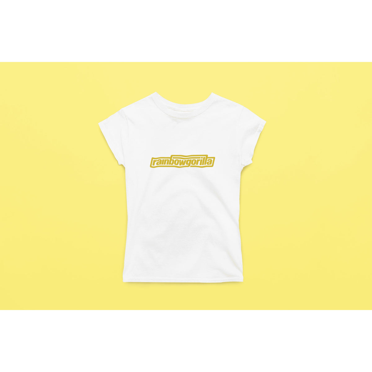 "Rainbow Gorilla ´RG Tekst Goud´ Dames T-shirt - Rainbow Gorilla Store"