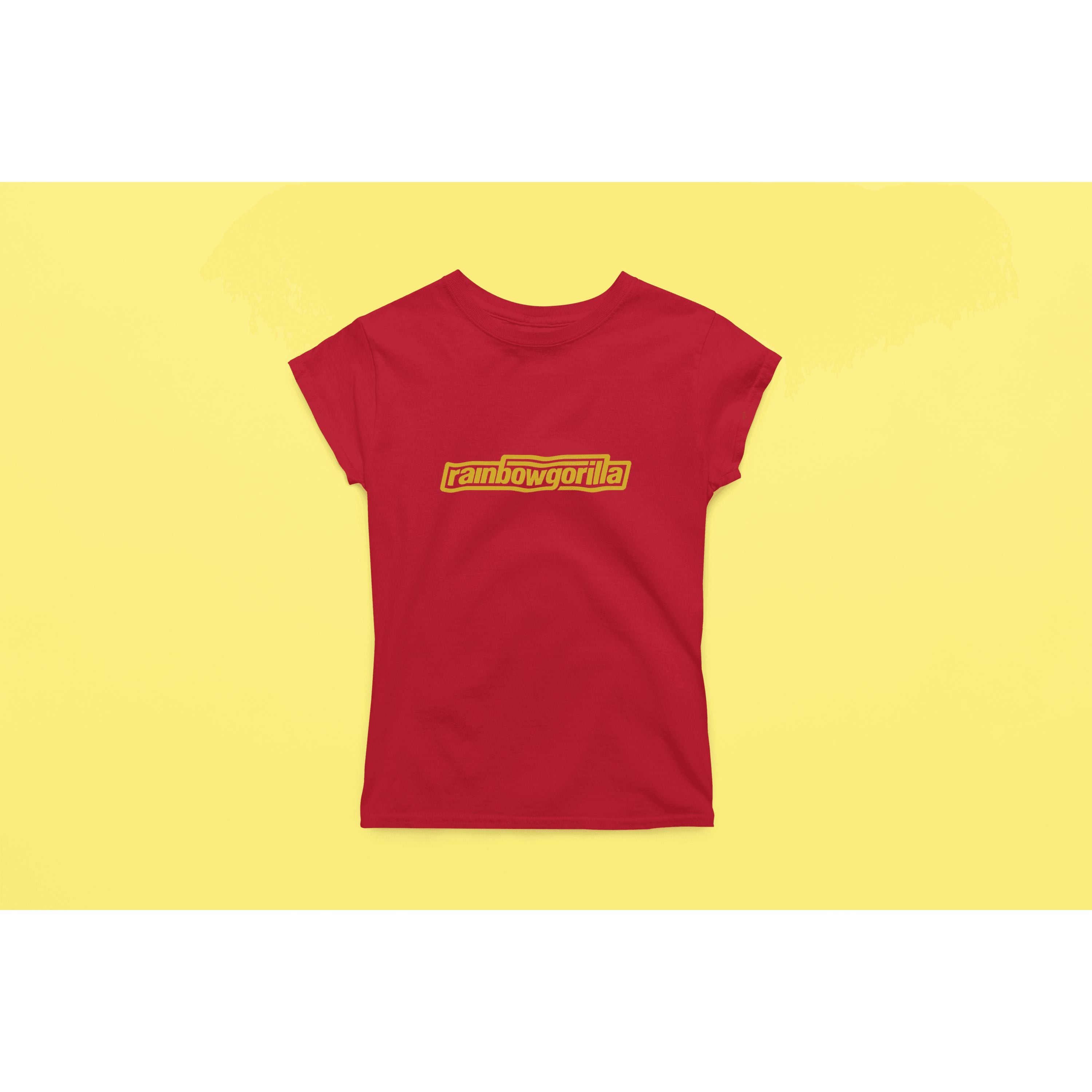 "Rainbow Gorilla ´RG Tekst Goud´ Dames T-shirt - Rainbow Gorilla Store"